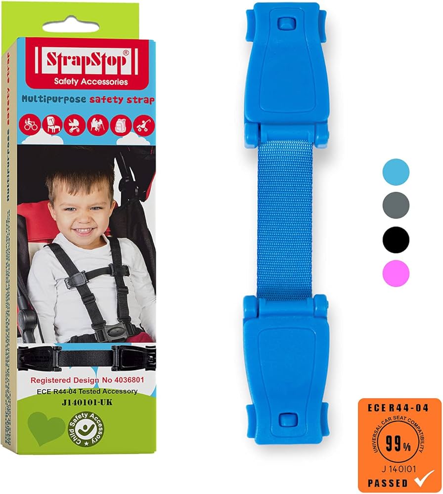 STRAP STOP Anti Escape Car Seat Strap — UK Made, Crash Tested, ECE R44-04 & R129 -BLUE