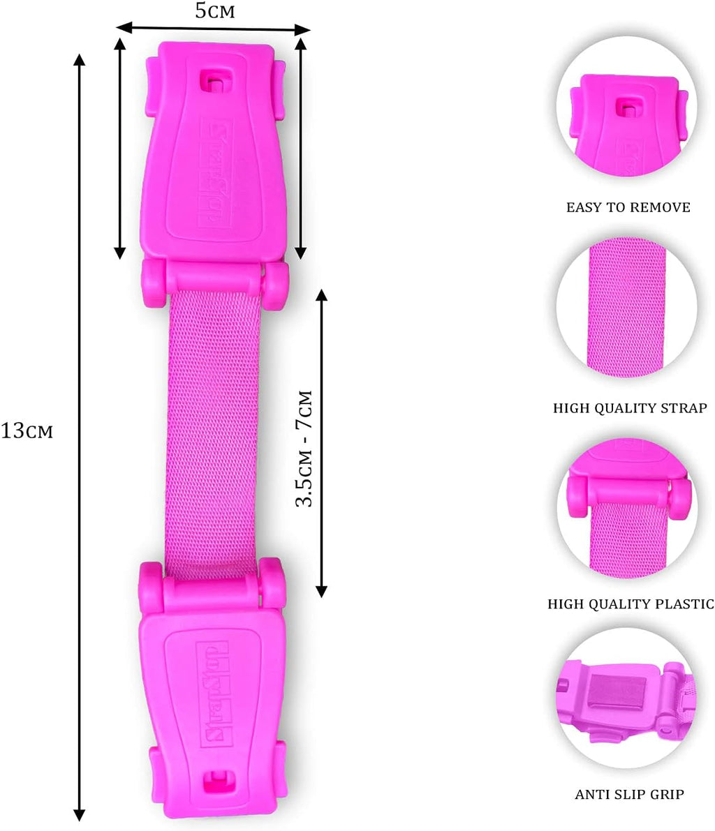 STRAP STOP Anti Escape Car Seat Strap — UK Made, Crash Tested, ECE R44-04 & R129 -PINK
